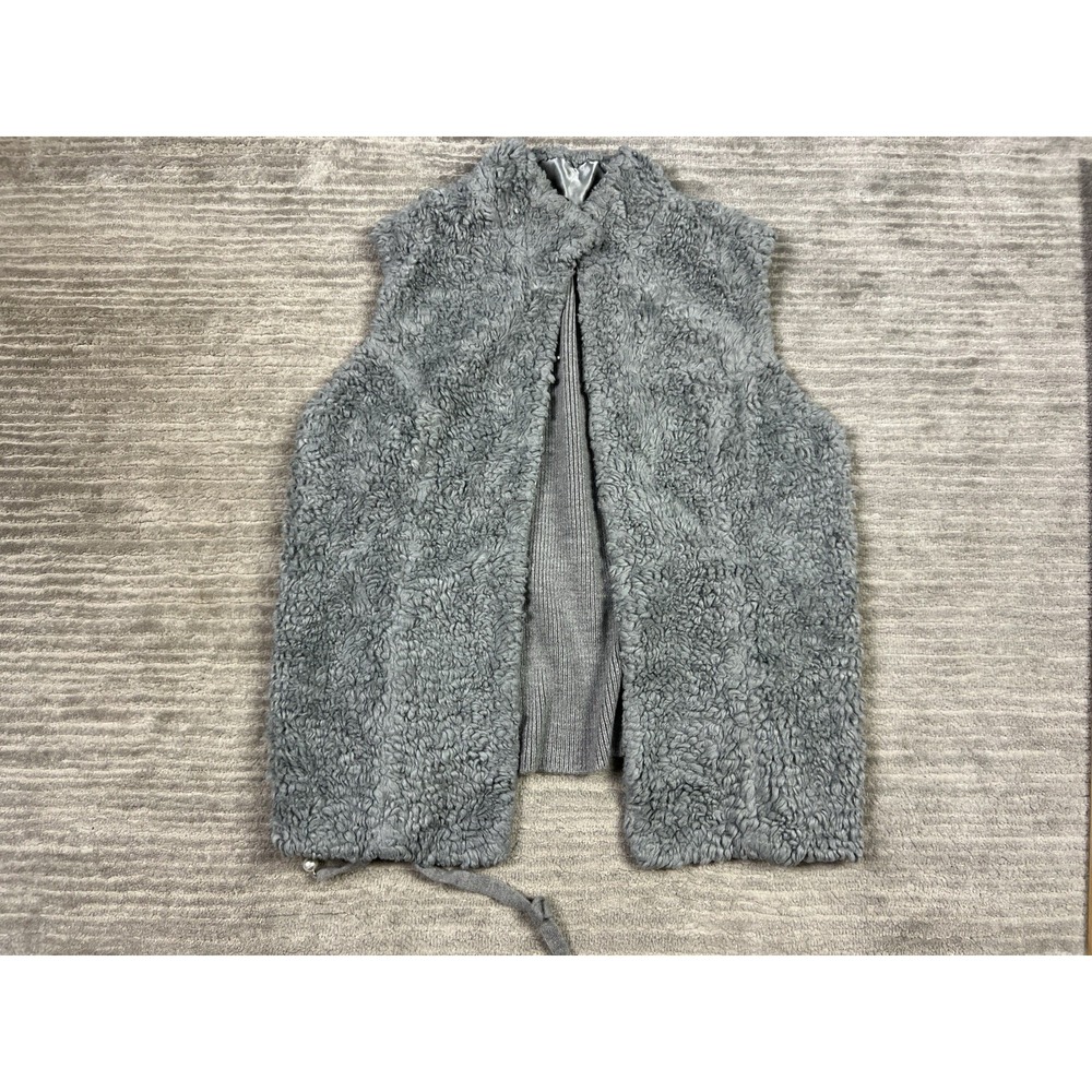 White House Black Market Vest Womens Medium‎ Gray Plush Front